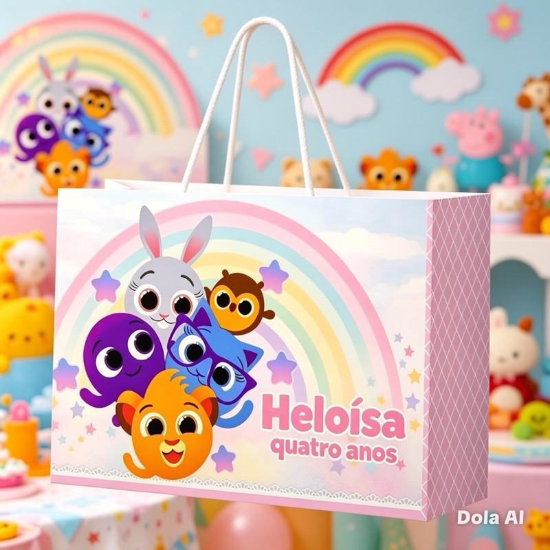 20 Sacolinha Personalizada Bolofofos - Lembrancinha Festa Aniversário Pegue e Monte