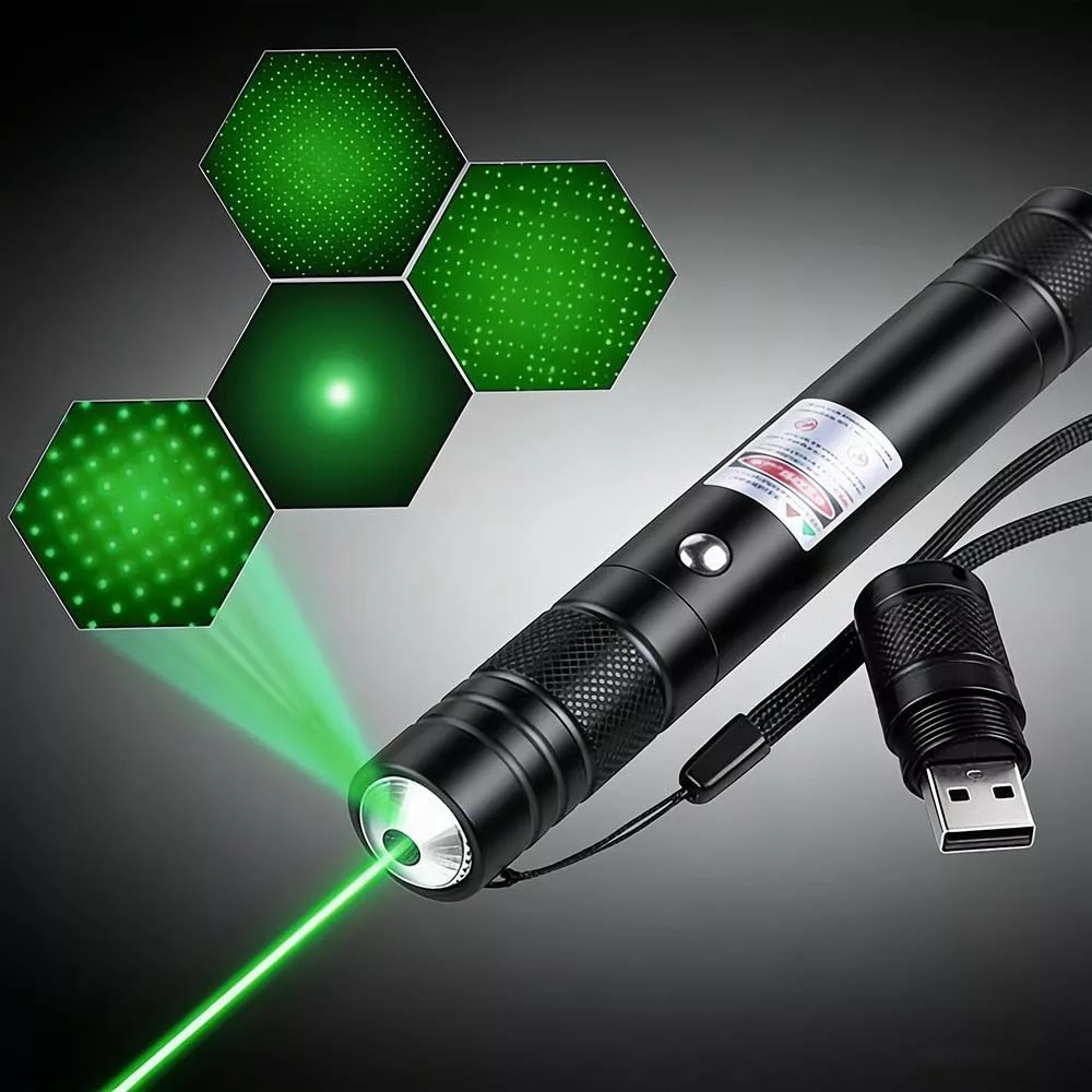 Caneta Laser Verde Completa: Recarregável, Bateria Interna e Chave de Segurança Original