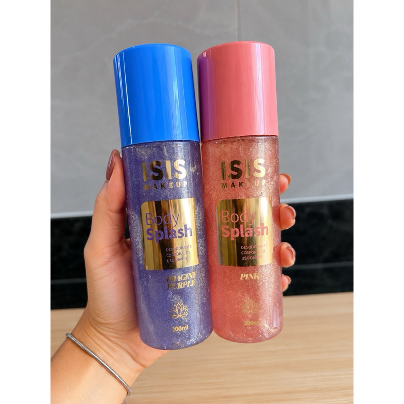 kit 2 body splash 200ml isis makeup com glitter brilho iluminador inspiração