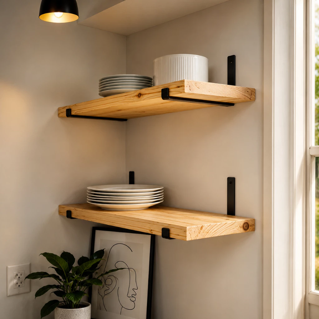 2 Prateleira Industrial Com Mão francesa de ferro invertida Nicho Decoração rustica — imagem 1