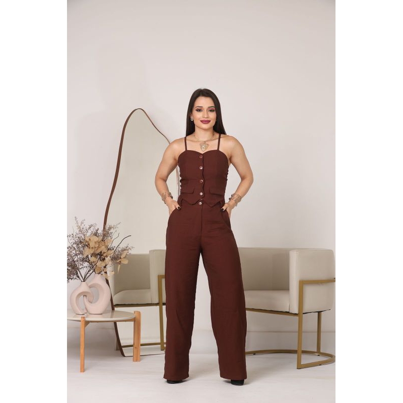 Conjunto calça e colete COM ALÇA marrante estetico