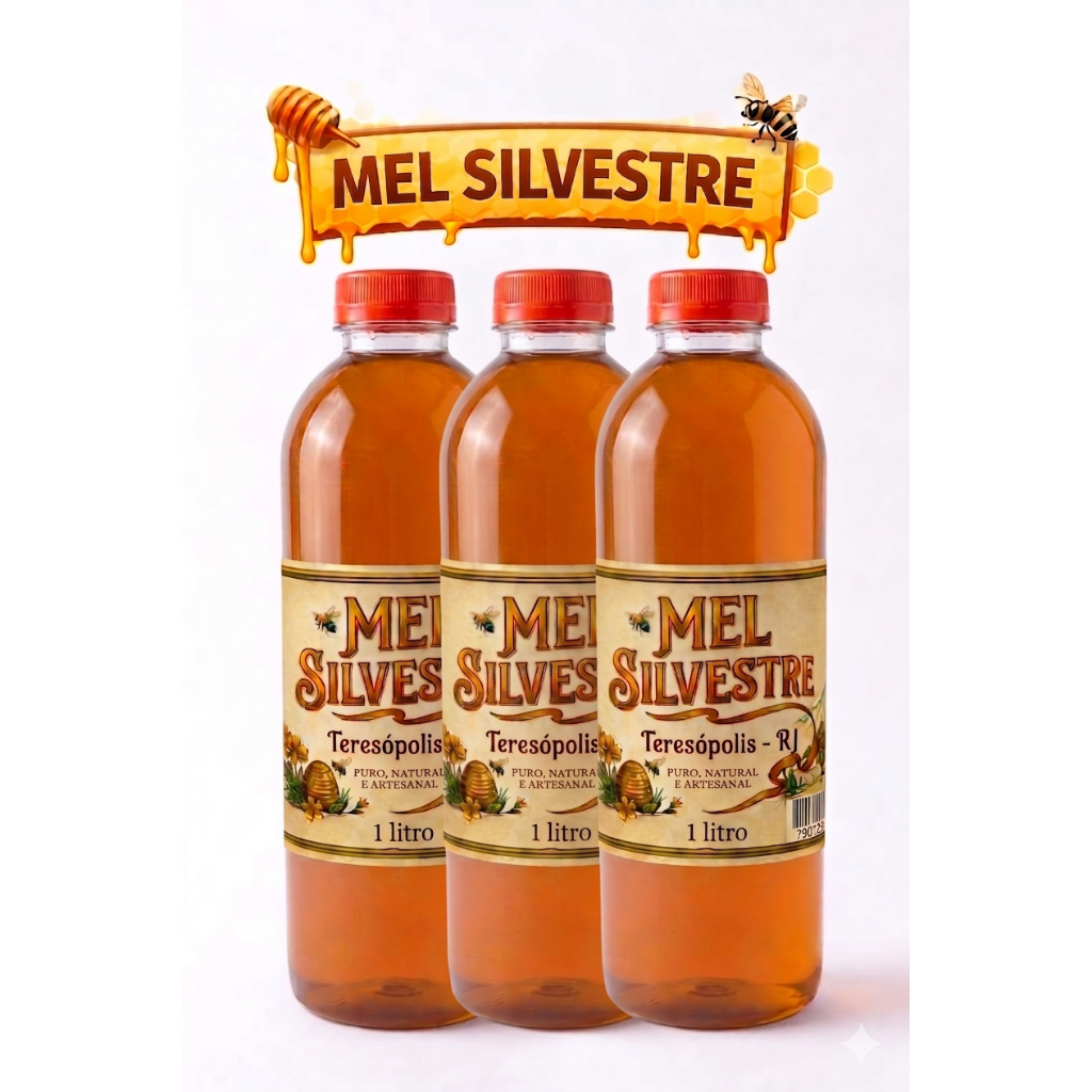 Mel Puro de Abelha Silvestre Orgânico op. Garrafa de Vidro 1,3kg