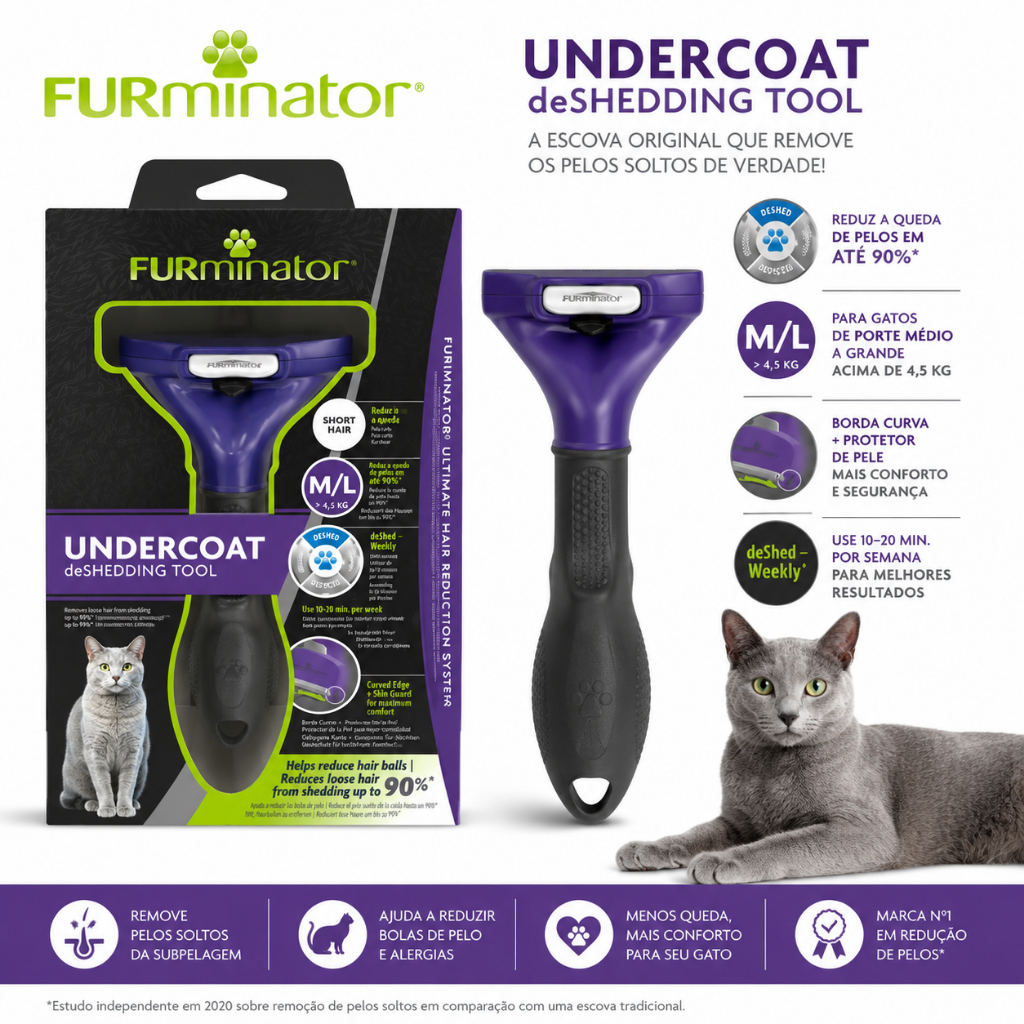 RASQUEADEIRA FURMINATOR PENTE/ESCOVA PARA GATO DE PORTE MÉDIO/GRANDE COM PELO CURTO.