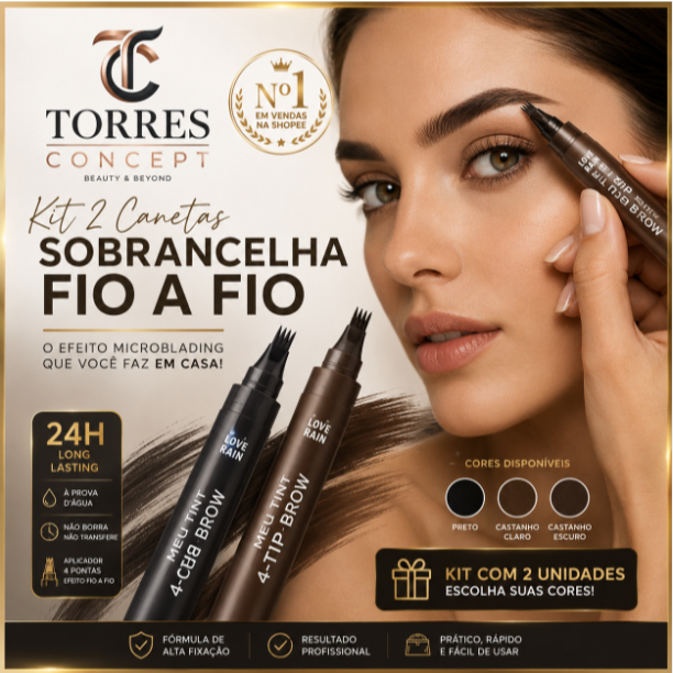 Kit 2 Caneta Sobrancelha Fio A Fio Canetinha Maquiagem Love Rain Meu Tint 4 Tip Brow Delineador 24h