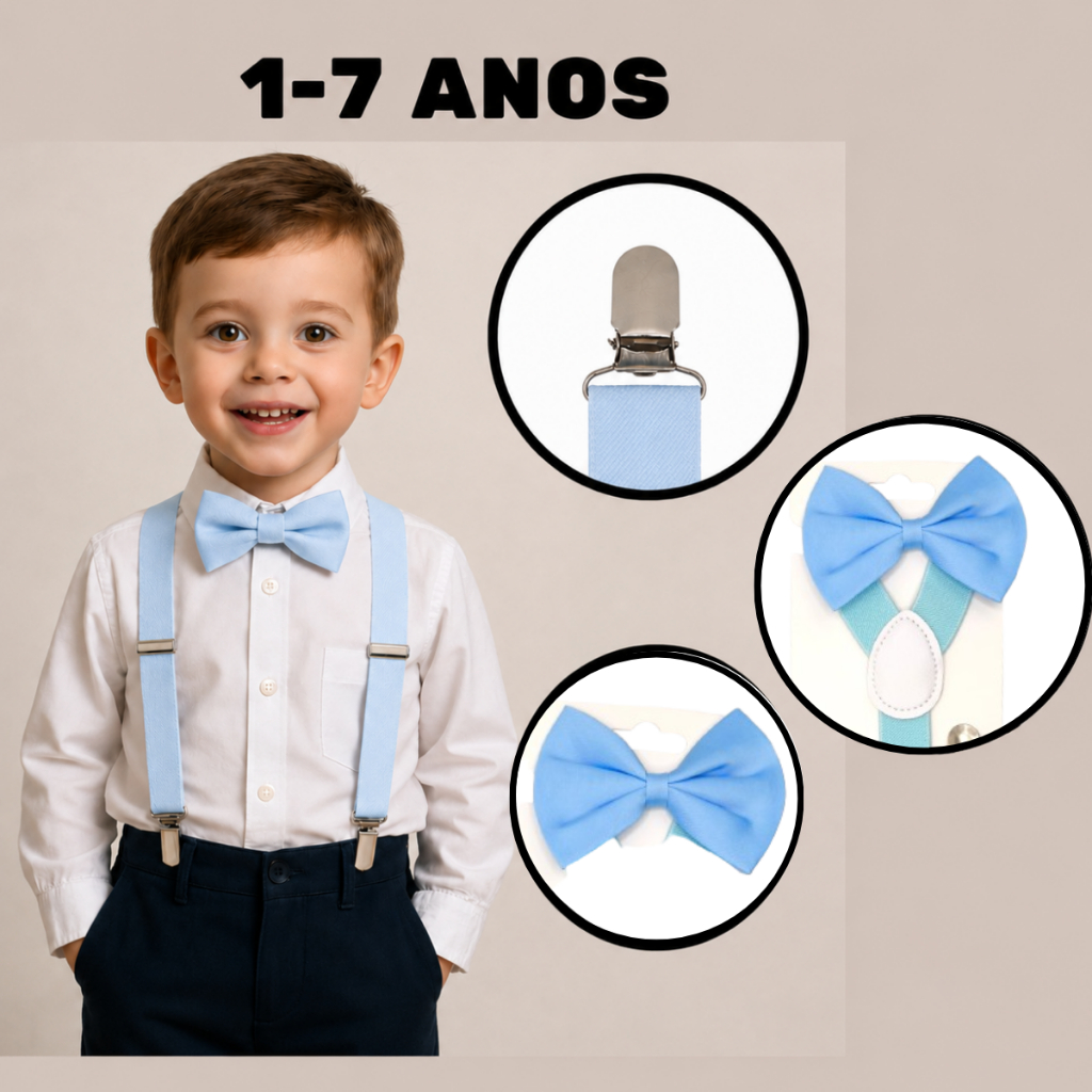 Kit Suspensorio Infantil Masculino Noivinho Pajem Gravata Borboleta Regulável Ajustavel Casamento