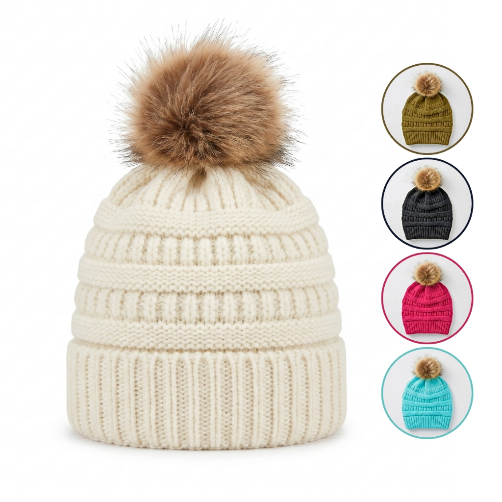 Touca Unissex de Inverno com Pompom – Quente, Confortável, Estilosa (5 Cores)