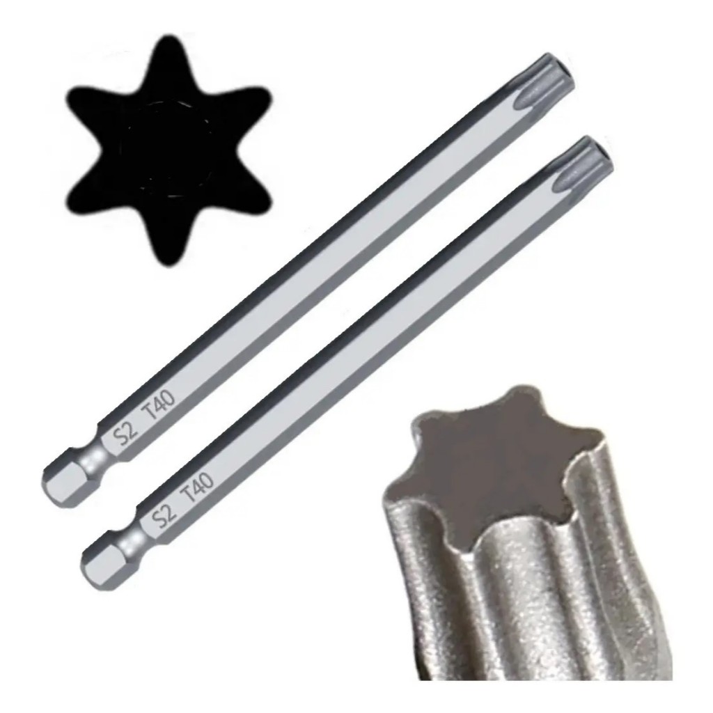 Jogo Torx 2 Pontas Bits Tork Longo T40 100mm P Parafusadeira