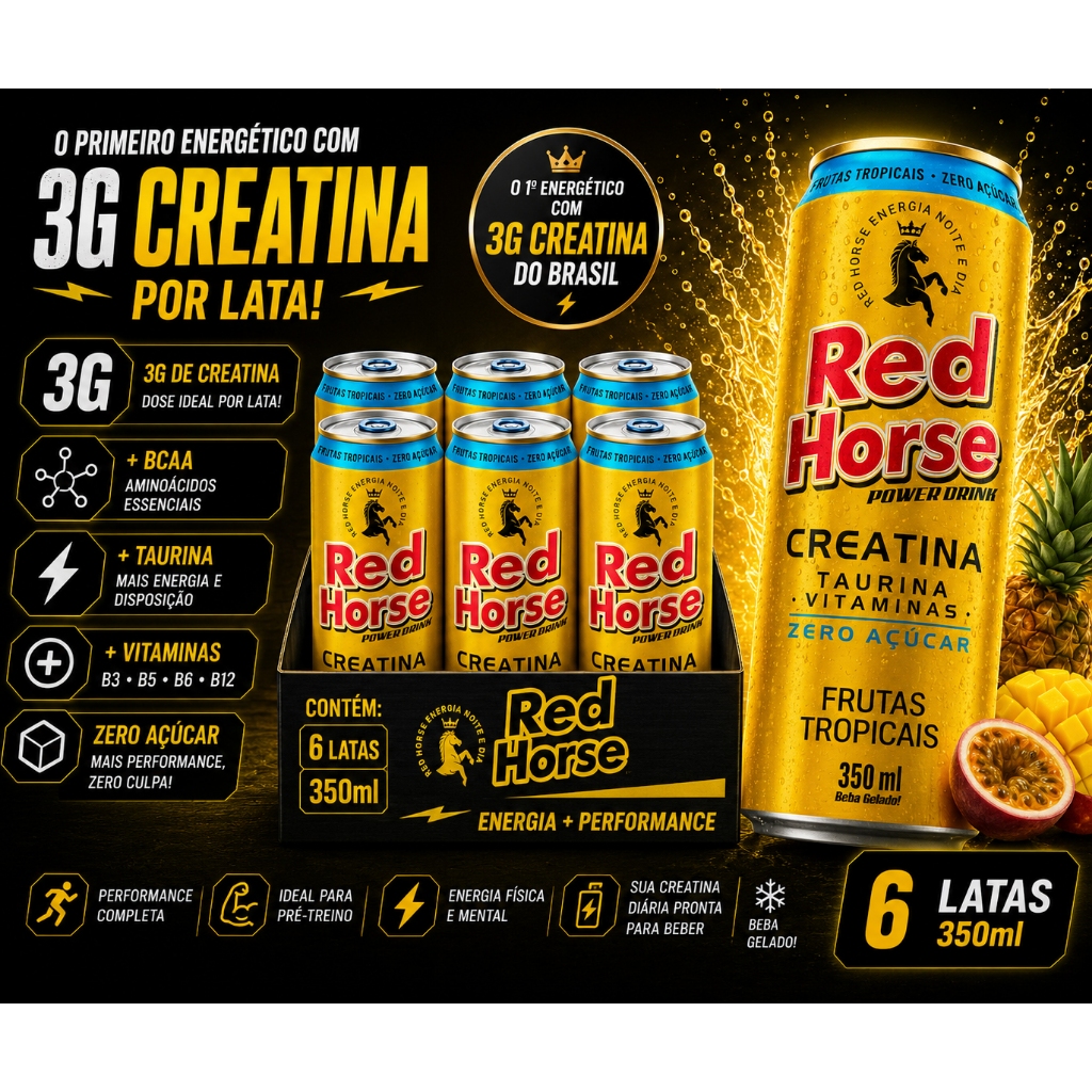 Red Horse Creatina 3G Frutas Tropicais Zero Açúcar