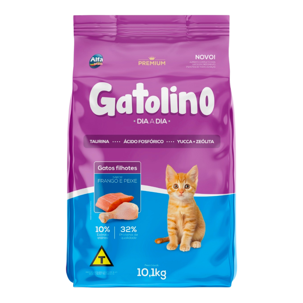 Ração para Gatos Filhote Premium Gatolino Alfa Pet Carne e Frango 10,1Kg Nutrição Completa