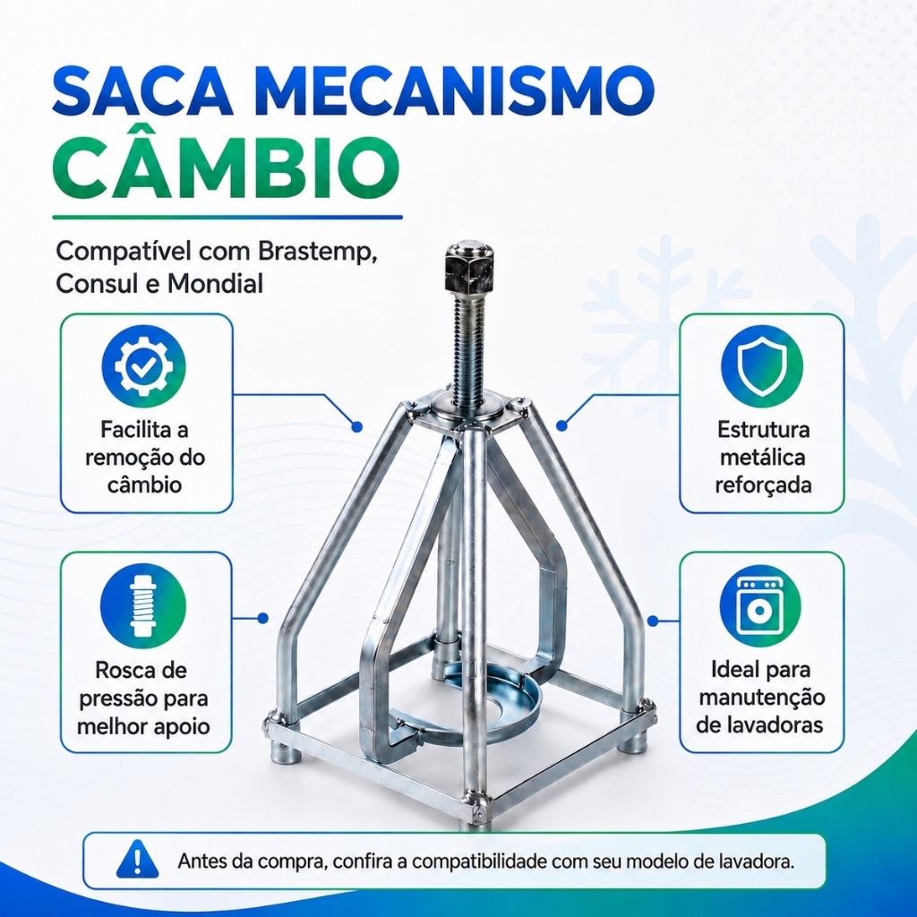 Saca Mecanismo/Cambio Lavadoras Compativel com Diversos Modelos Maquinas de Lavar Brastemp e Consul