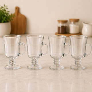 Jogo 4 Canecas Cappuccino Vidro 120ml Taça para Café Chá Latte Elegante Resistente Moderna Premium