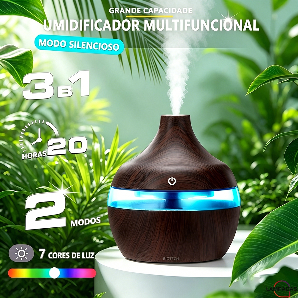 Umidificador De Ar E Aromatizador De Ambiente Eletrico Ultrassônico Portátil Purificador 300ML