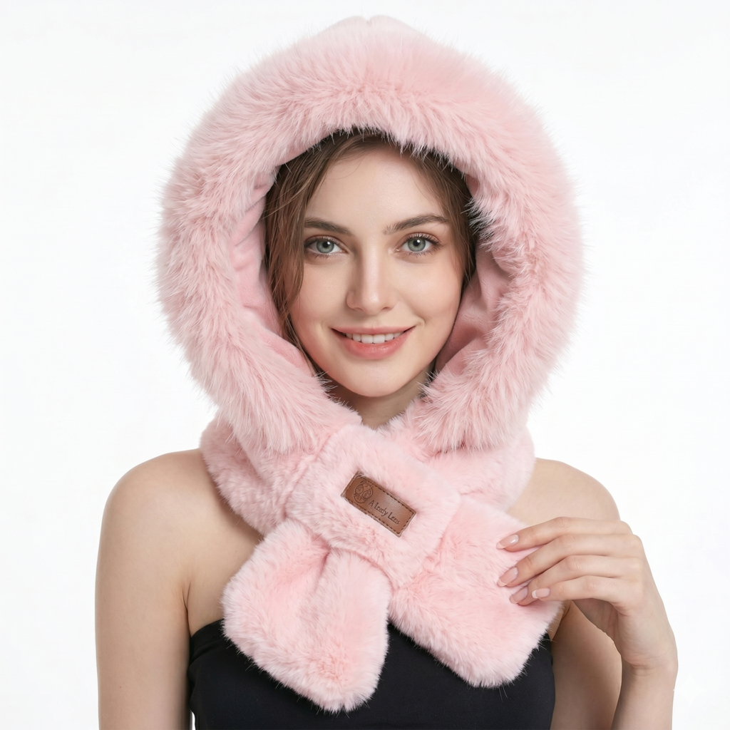 Gorro de lã  Inverno Chapéu Kawaii Adulto Capa de Cachecol 3 em 1de ovelha Forrada De Pelinho FMZ8517
