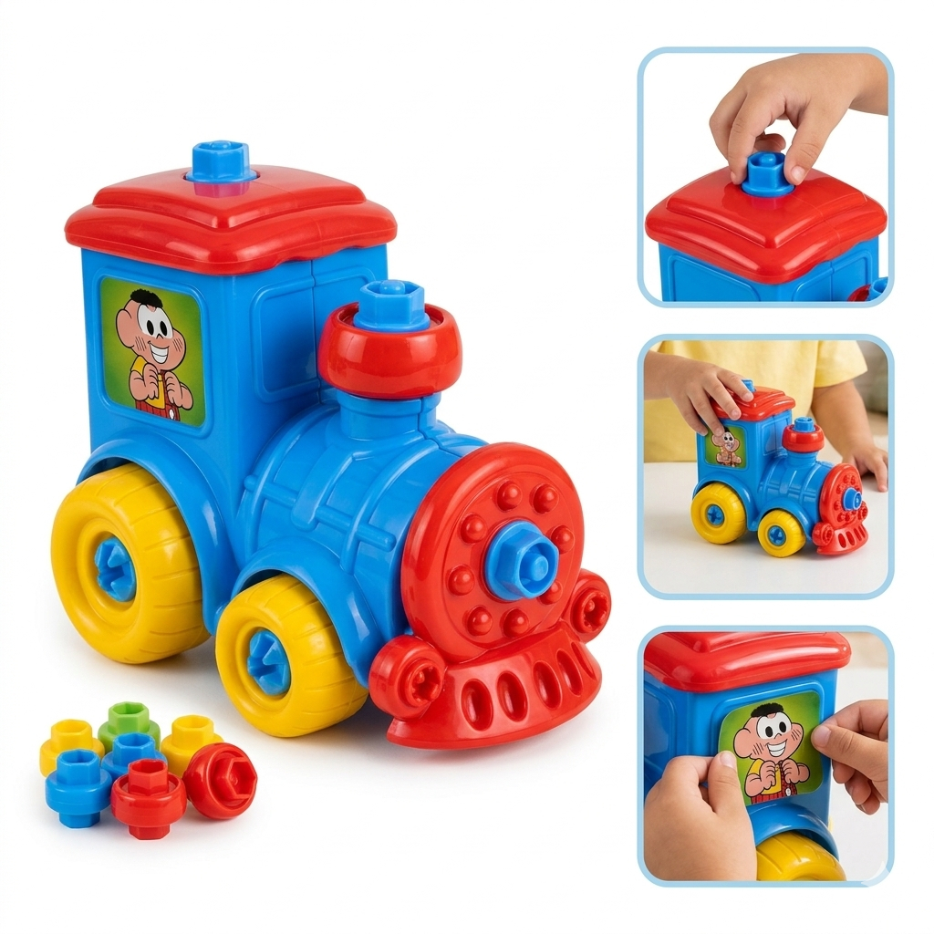 Trenzinho Infantil Cascão Educativo Brinquedo Rodas Livres Coordenação Motora