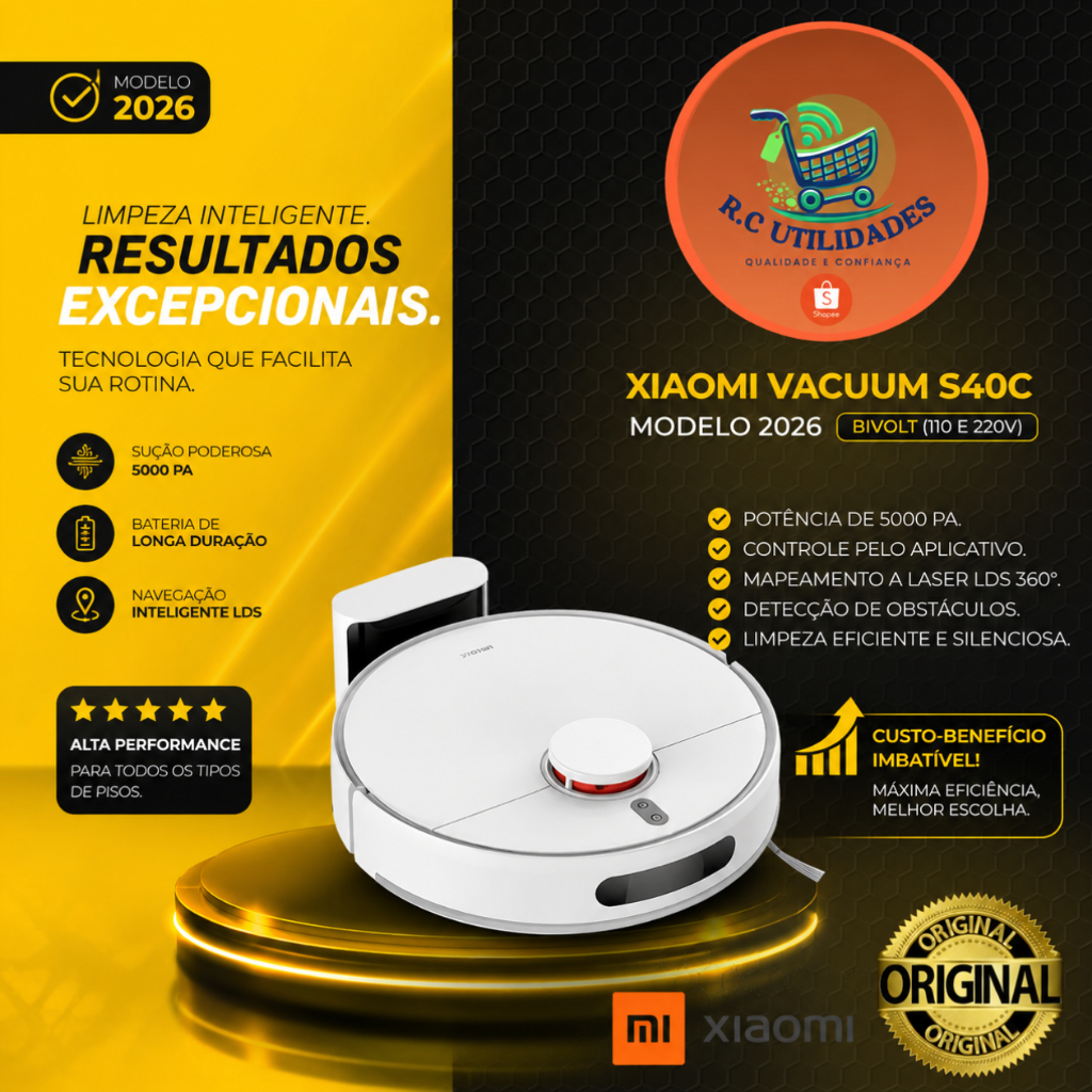 Robô Aspirador Xiaomi S40C Original Com Alexa e Mapeamento a Laser