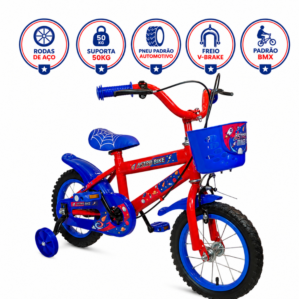 Bicicleta ARO 12 DE AÇO DURÁVEL - Menino Freio V-BRAKE - Astro Bike Pneu Automotivo - Até 50kg