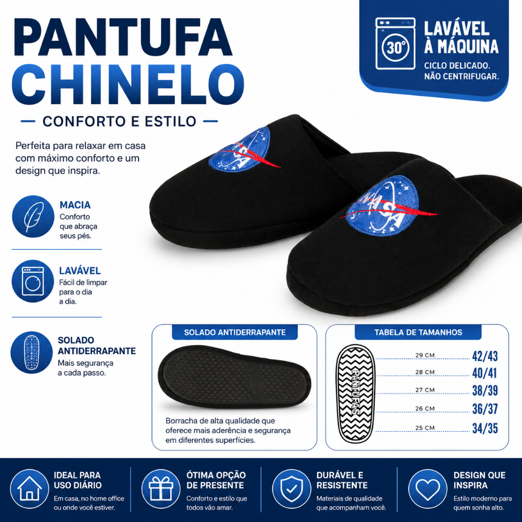 Pantufa Chinelo Preto Importway Macia Solado Antiderrapante 34 ao 43