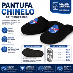 Pantufa Chinelo Preto Importway Macia Solado Antiderrapante 34 ao 43