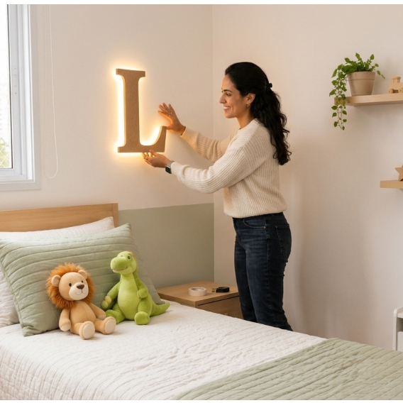 Luminária de Parede Letra Personalizada MDF LED | Nome Decorativo Quarto Infantil Presente