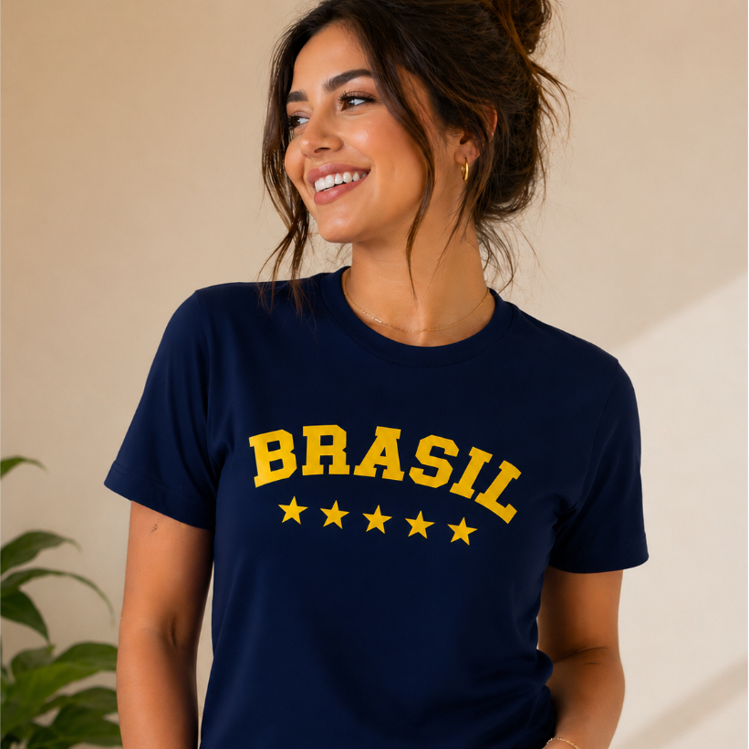 Blusa Feminina Brasil Camiseta T-shirt Copa do Brasil Camisa Casual 100% Algodão Camisa Copa