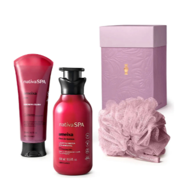 Kit Nativa Spa Ameixa: Esponja Para Banho, Sabonete Líquido 200ml e Loção 400ml Marca: O BOTICARIO