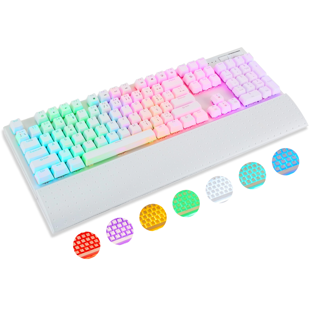 Teclado Mecânico 104 Teclas RGB Switch Titanium USB ABNT2 Anti-Ghosting com Apoio de Pulso e Switch Trocável