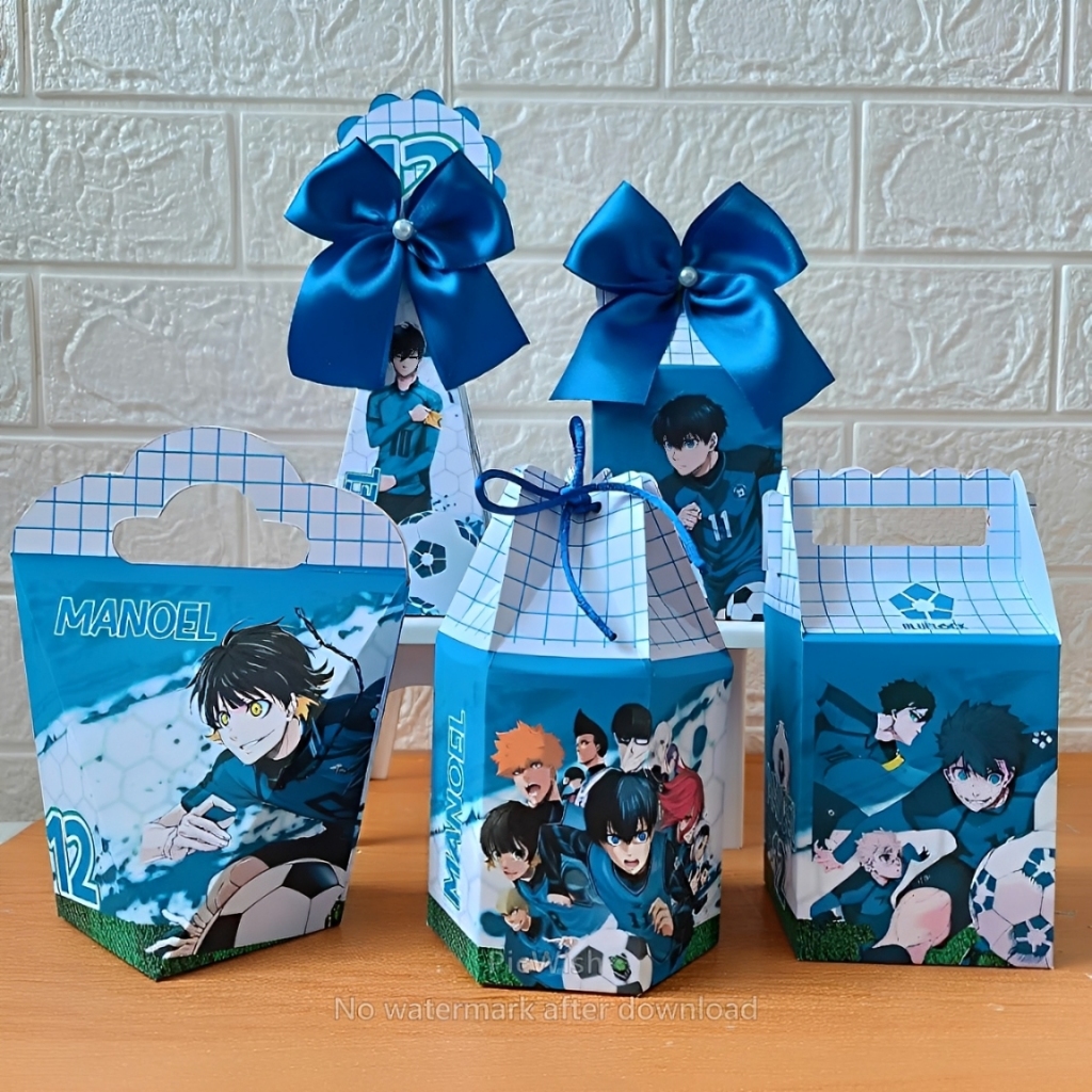 Kit Personalizado Bluelock (Pegue e monte) Lembrancinhas Caixinhas  Festa de Aniversário Menino Anime Futebol
