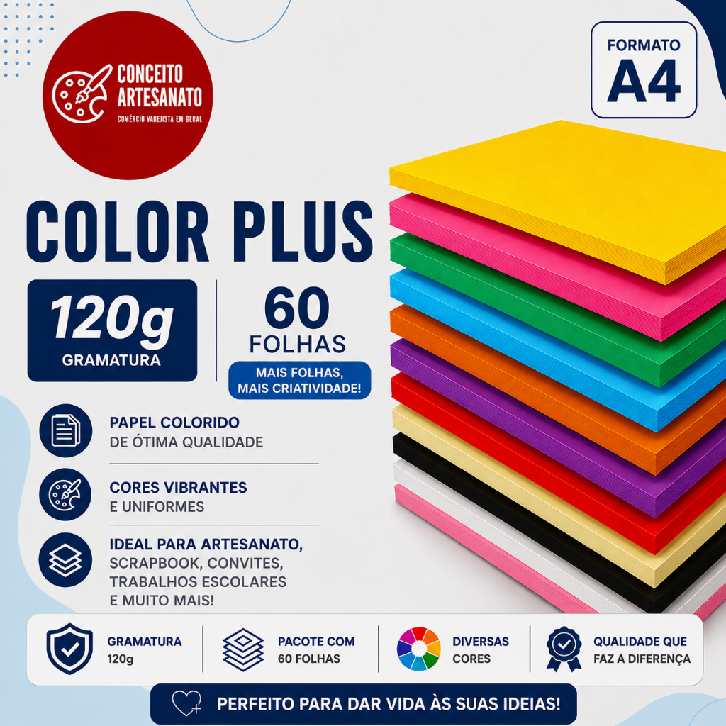 Papel Color Plus Varias Cores A4 120g 60 Folhas