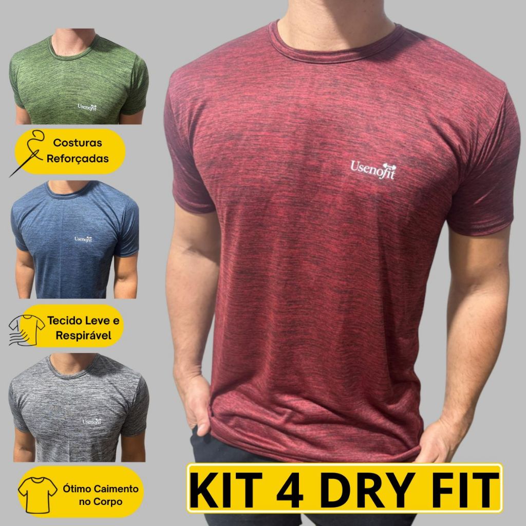Kit 4 Camisas Dry Fit Masculina Academia Treino Casual Não Amassa Toque Gelado