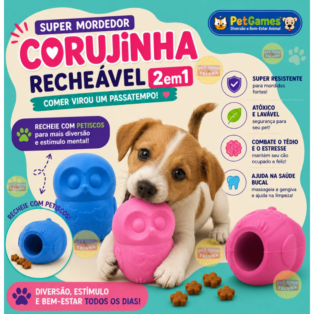 Mordedor Recheável da Pet Games Corujinha Brinquedo Super Resistente E Durável Para Cão Cachorro