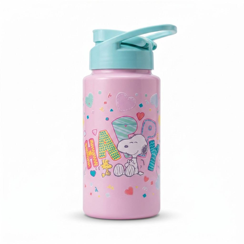 Garrafa Garrafinha De Água Infantil Squeeze Snoopy Love 500ml Plástica Rosa Transparente Bandeirante