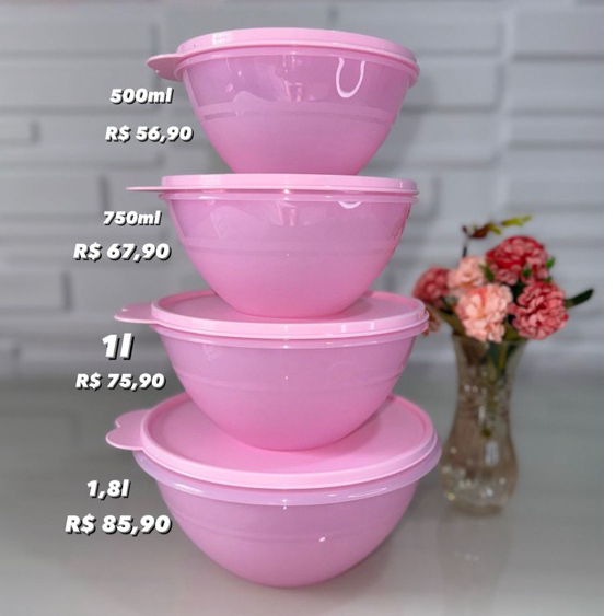 Kit Tupperware tigela Maravilhosa Rosa Translúcido 4 peças (cor da foto)