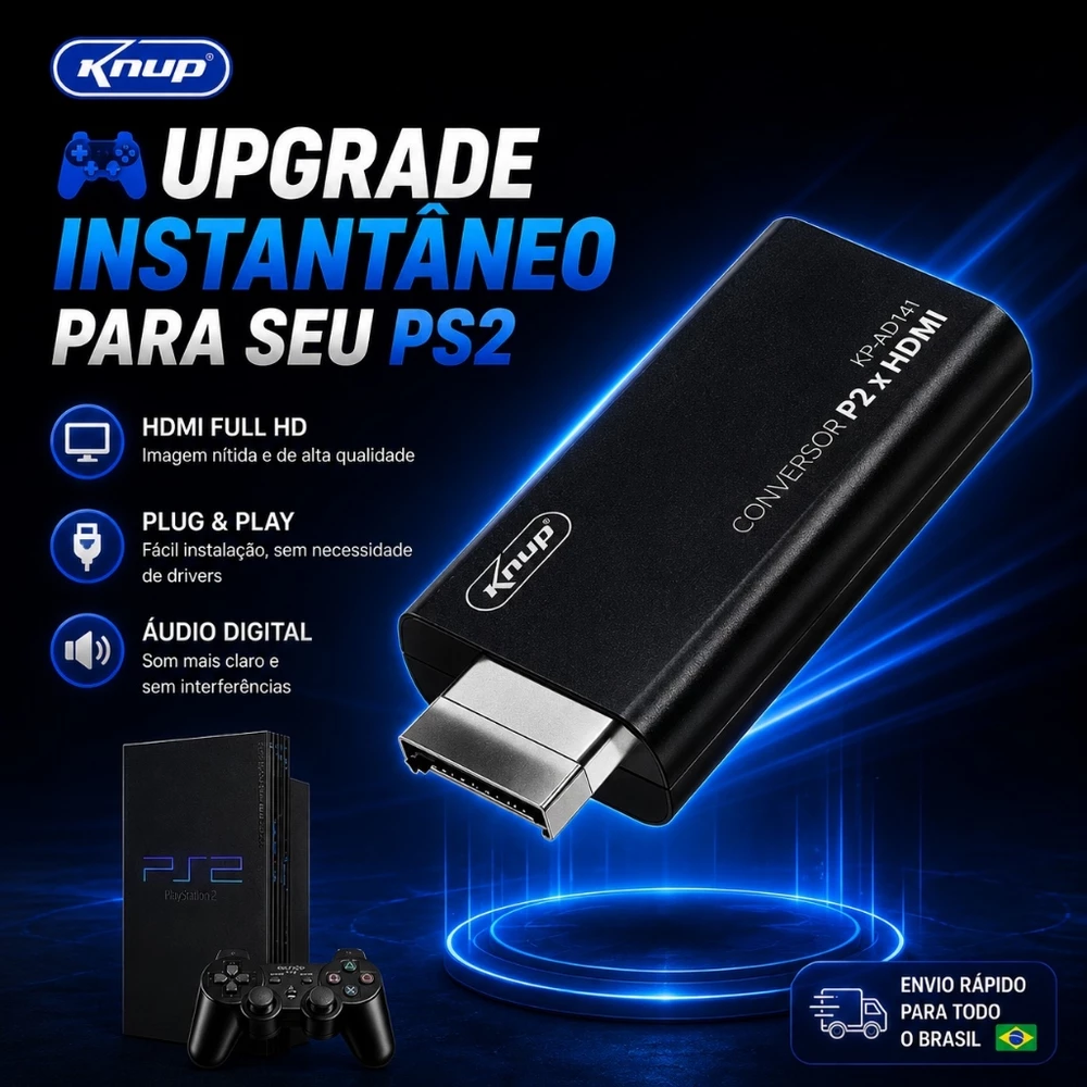 Conversor PS2 Para HDMI Full HD Adaptador Áudio Vídeo