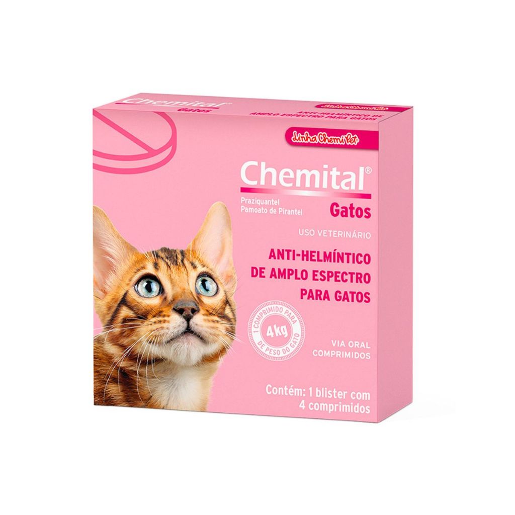 Kit 4 Vermífugo Chemitec Chemital para Gatos - 4 Comprimidos