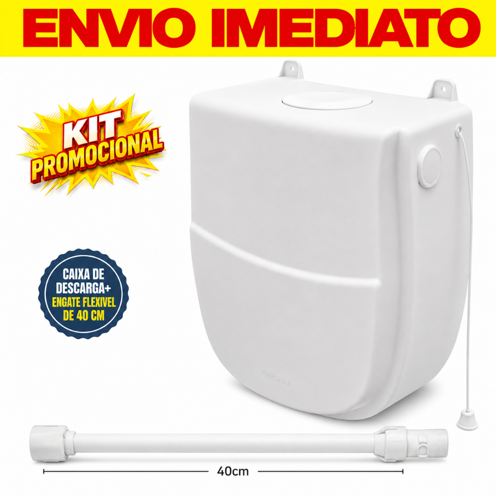 Kit Completo Caixa de Descarga Inova 9 Litros + Engate Rabicho Flexível 1/2 PVC Plasbohn