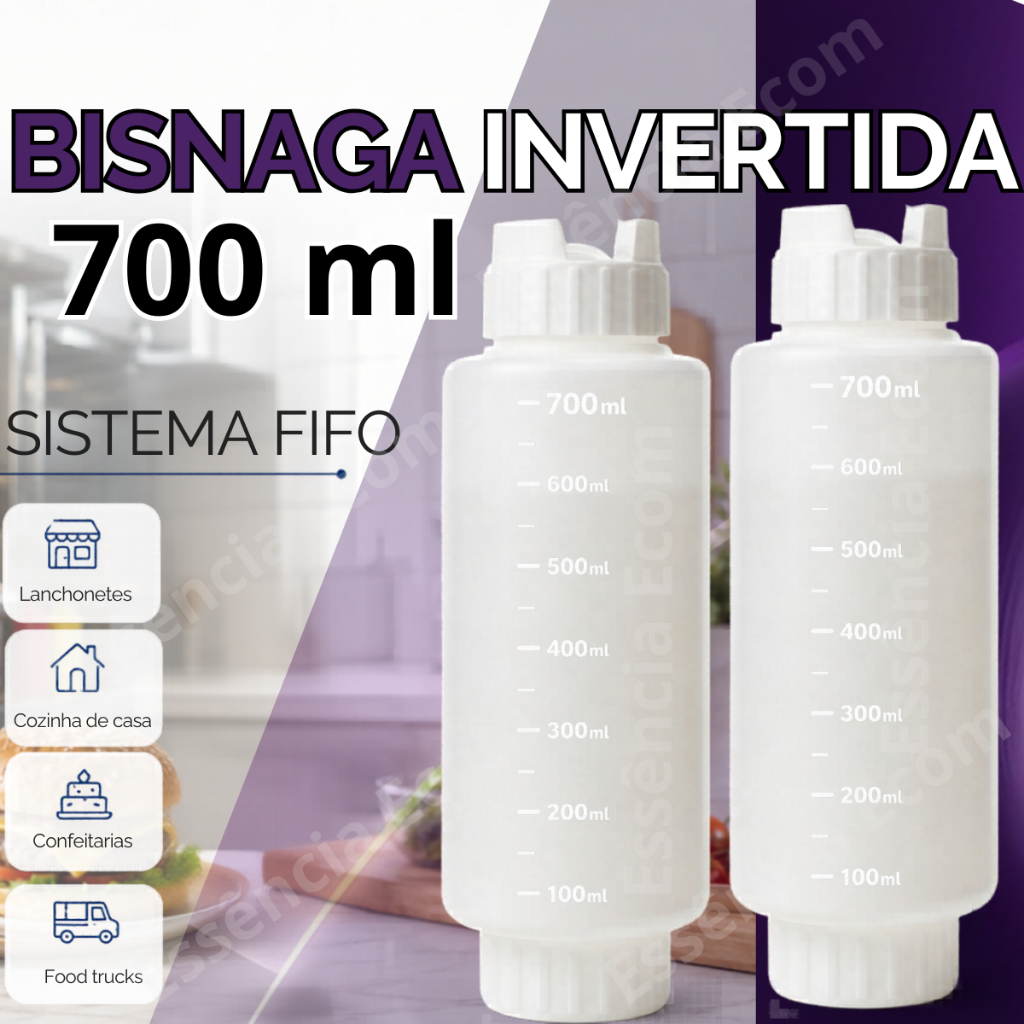 Kit Bisnaga Invertida 700ml FIFO Para Molhos Caldas Ketchup Maionese Premium