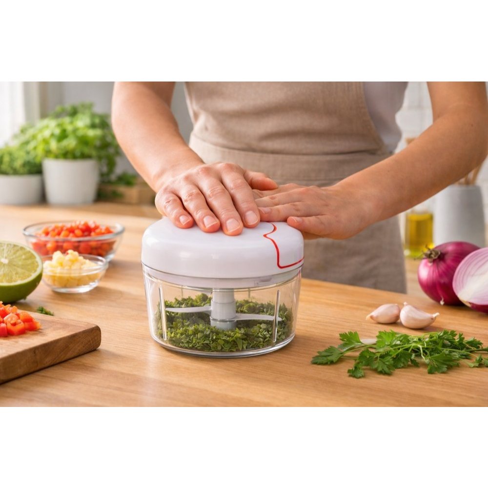 Mini Processador de Alimentos Manual 170ml Triturador Portátil 2 Lâminas para cebola alho.