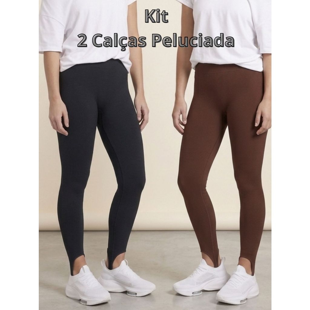 Kit 2 Calças Legging Peluciada Com Pezinho Cintura Alta Flanelada Modeladora Feminina