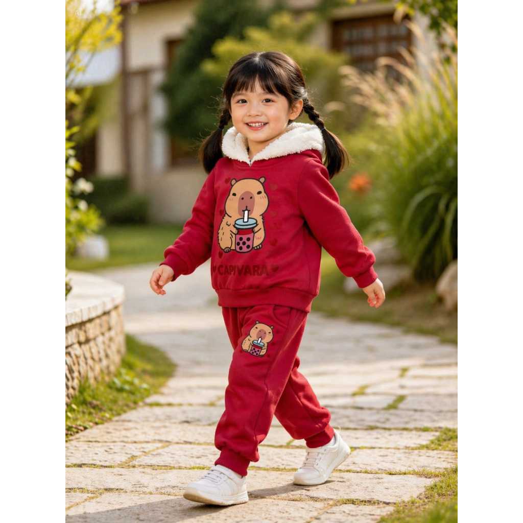 Conjunto Moletom Infantil Masculino Flanelado Inverno Com Capuz de Pelo, Moletom Grosso! Não é Moletinho!