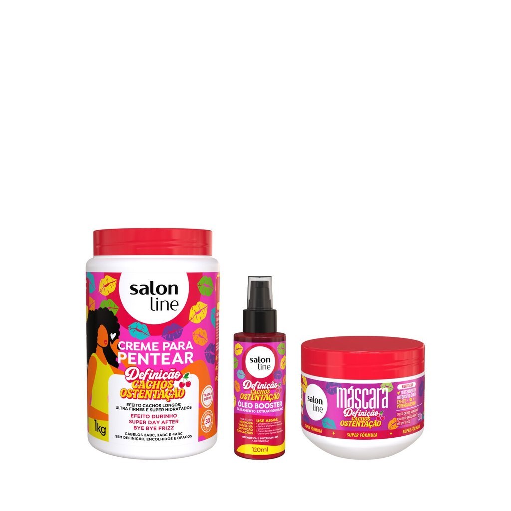 Kit Tratamento e Definição Cachos Ostentação com Creme para Pentear, Óleo Booster e Máscara de Tratamento