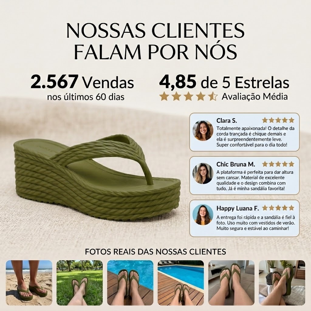 Detalhes do Tamanco Flatform Feminino Corda Naval Trançada Calce Firme Sem Atrito Confortável
