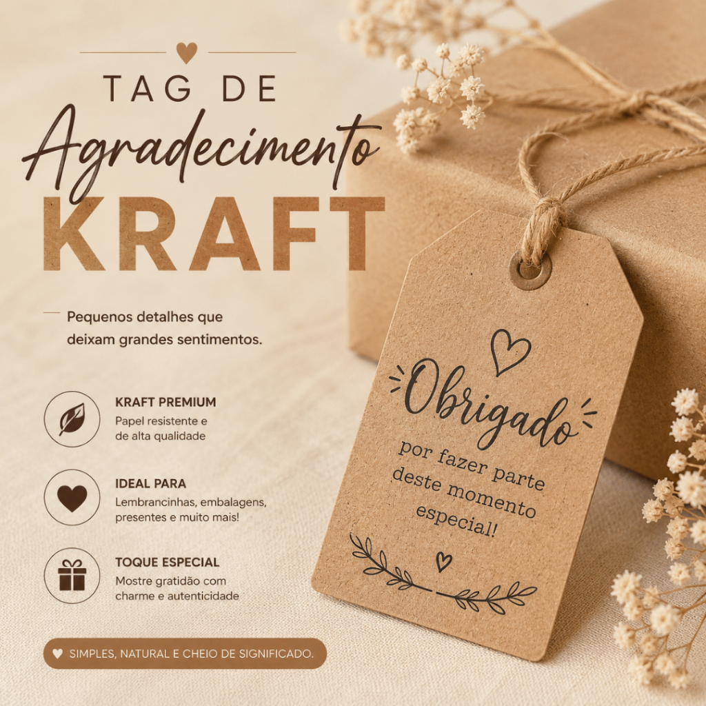 Tag Kraft Agradecimento Com Cordão De Juta 5x5 Personalizada