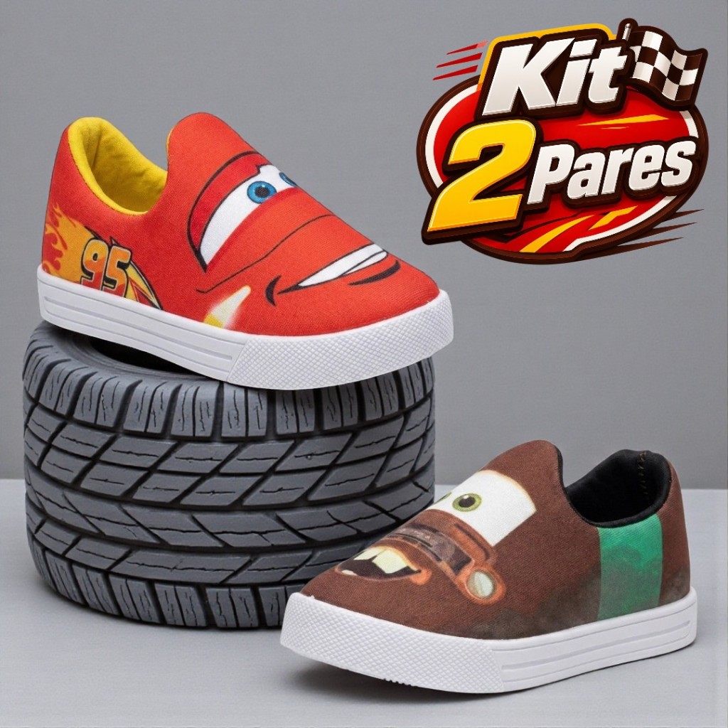 Kit 2 Pares Calce Fácil Infantil Menino Liso e Estampado Personagens