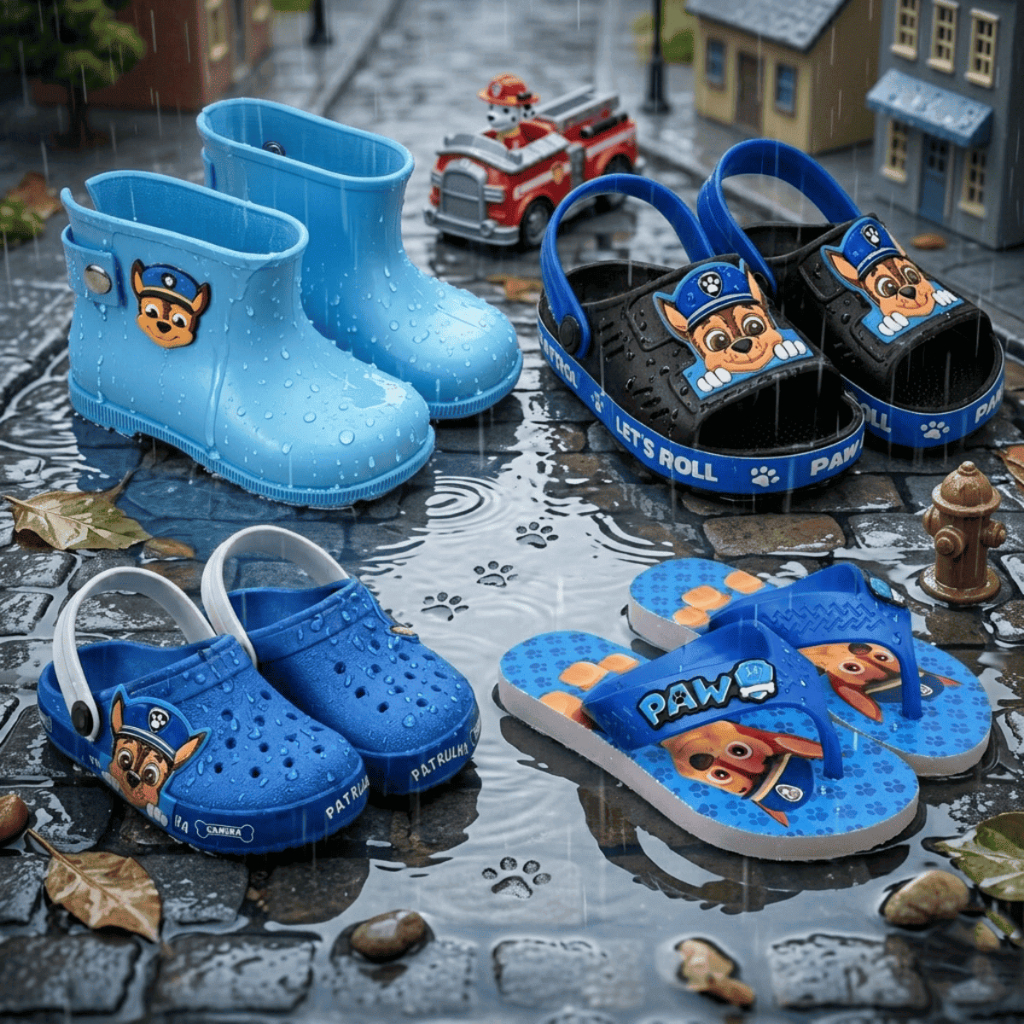 Kit Menino 4 Em 1 Sandália Papete + Chinelo Leve + Babuche Infantil e Bota Impermeável Marca Nexa