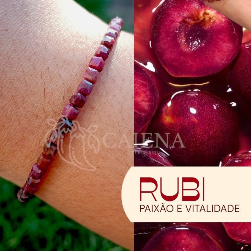 Pulseira Pedra Natural Rubi - Cubos 4mm | Paixão e Vitalidade