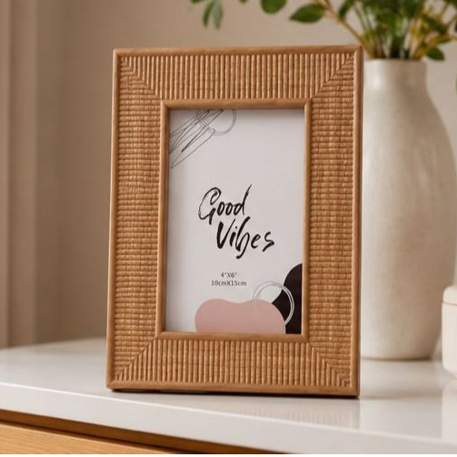Porta Retrato 10x15 com Vidro Decorativo Moldura Listras Rústica Luxo Mesa Sala Quarto Bege Marrom Porta Foto Quadro