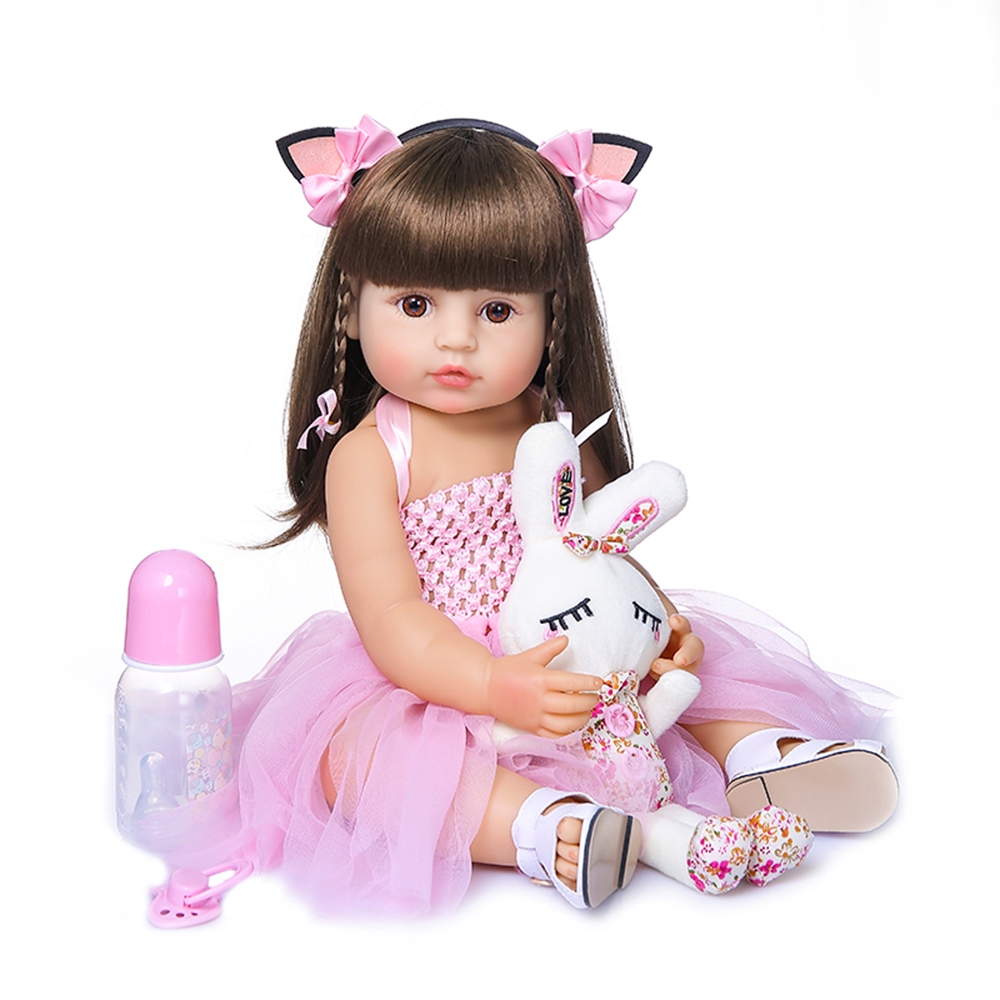 Bebê Reborn Silicone Realista 55cm Menina Rosa Princesa Olho Castanho Barato Bra