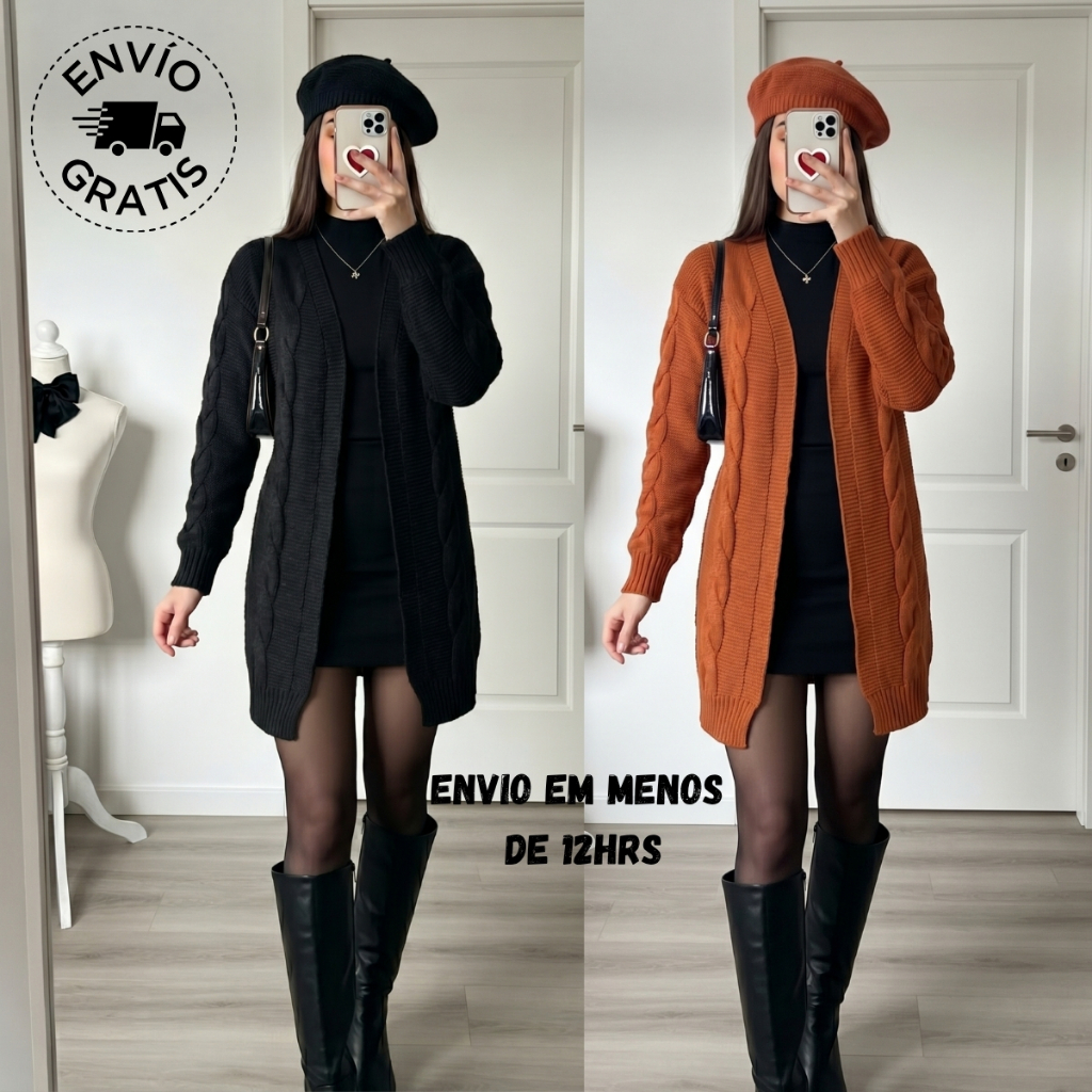 Cardigan Feminino de Tricô Manga Longa Sobretudo Inverno casaco Max kimono CARDIGAM elegante roupas.