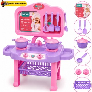 Cozinha Infantil Completa Menina Com Panelinhas Pia Utensílios Brinquedo Educativo Kit Chef Rosa Grande