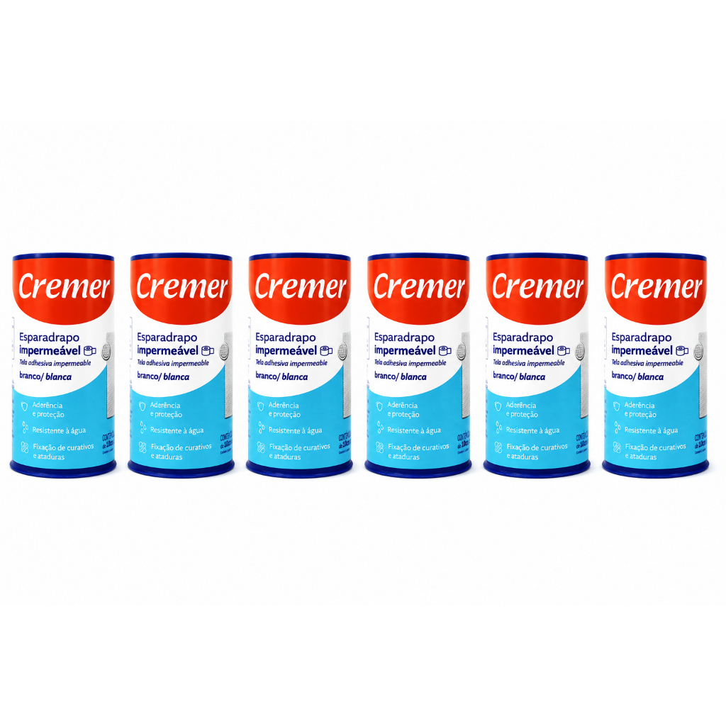 KIT 6 Esparadrapo Impermeável Hipoalérgico Branco 10cm X 4,5m - Cremer